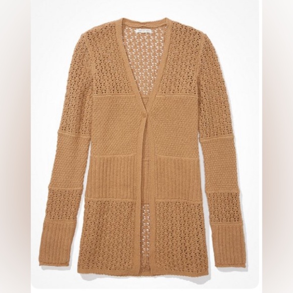 American Eagle Stitched Button-Front Cardigan